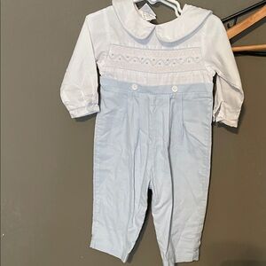 Petit Ami White and Light Blue Jumpsuit